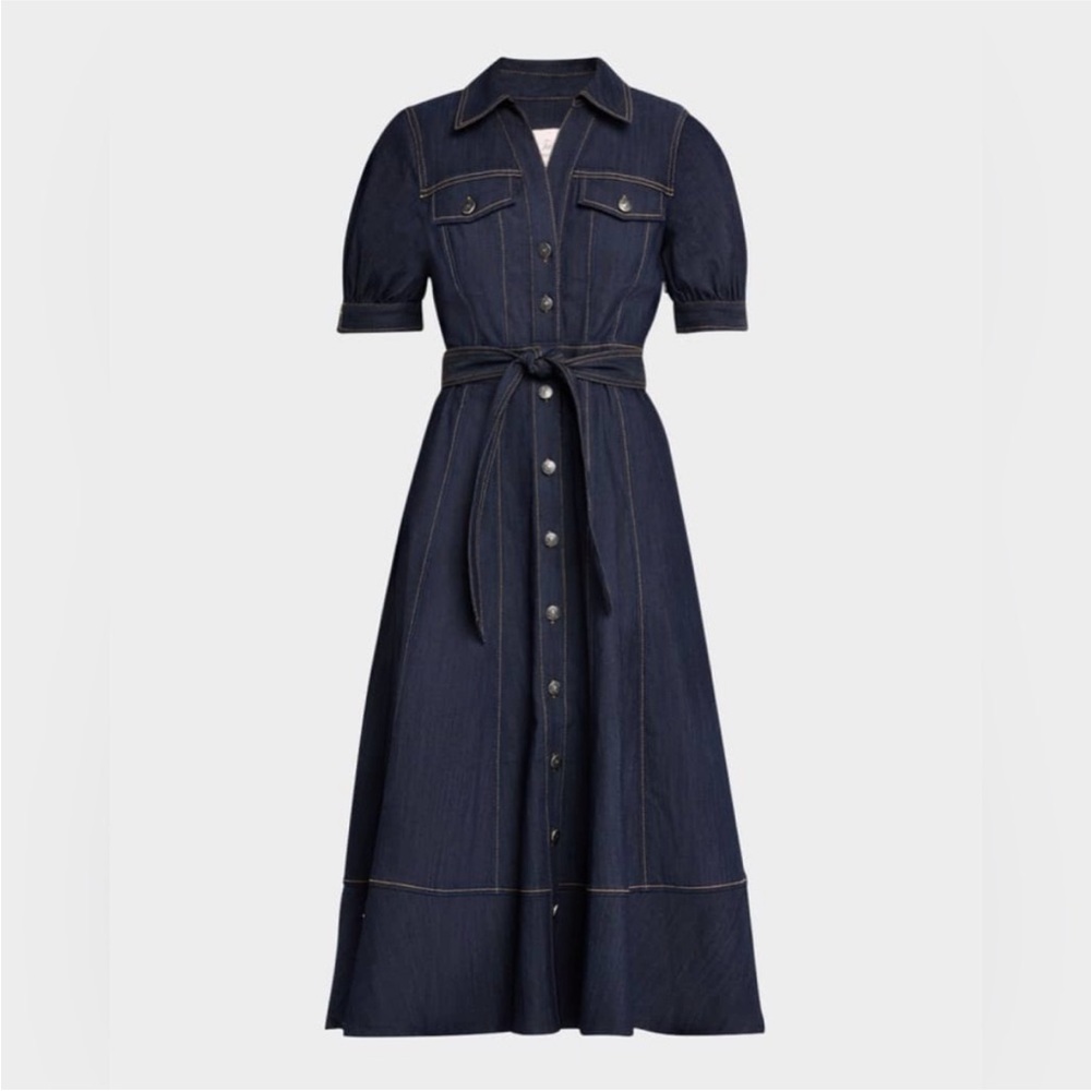 Cinq a Cept Suzie Denim Puff-Sleeve Midi Dress - Picture 3 of 10